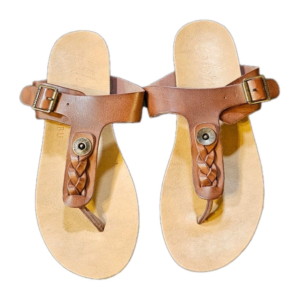 Blowfish Greco Braided T-Strap Leather Flip Flops Brown Womens 8.5 1-00917